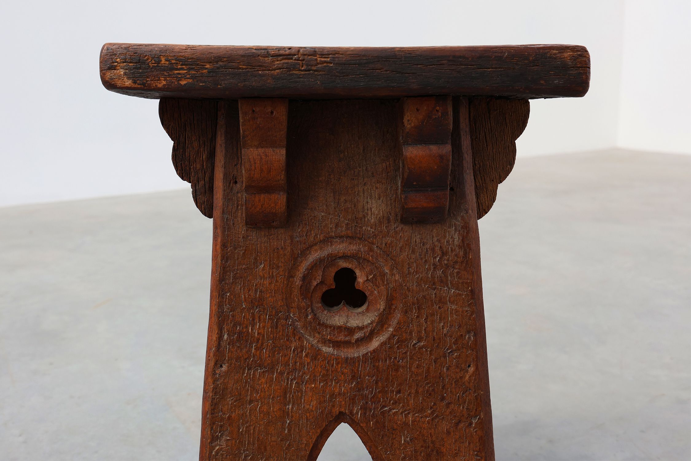 Mid 19th Century French carved wooden low stool in Gothic stylethumbnail